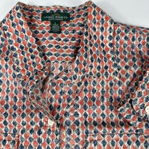 Lauren Jeans Co. Ralph‎ Lauren Top Womens L Button Down Geometric Print Red/Blue